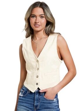 NWOT Buckle Willow + Root Cream Denim Cropped Vest , size Small